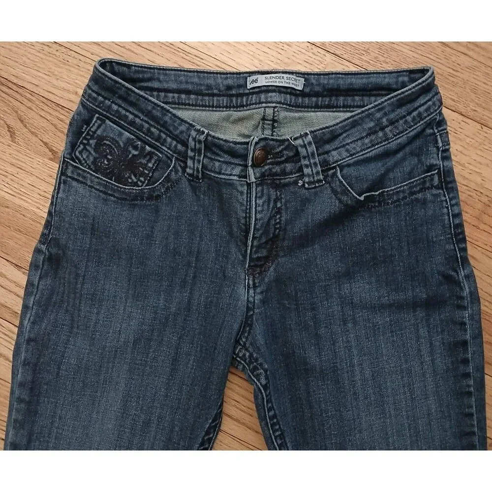 Women's Lee Slender Secret Lower on the Waist Blue Denim Jeans Size 8 MEDIUM